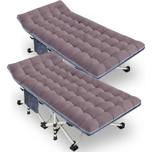 2 Pack XXL Camping Cot with Mattress Comfortable Sleeping cots for Adults with Carry Bag