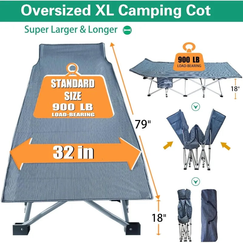 2 Pack XXL Camping Cot with Mattress Comfortable Sleeping cots for Adults with Carry Bag