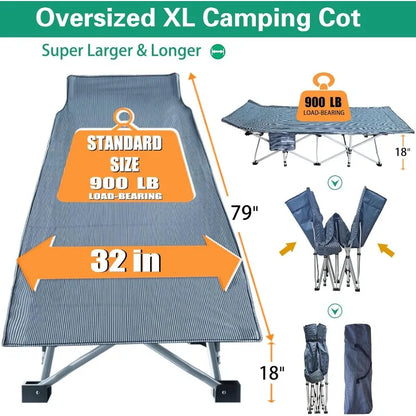 2 Pack XXL Camping Cot with Mattress Comfortable Sleeping cots for Adults with Carry Bag